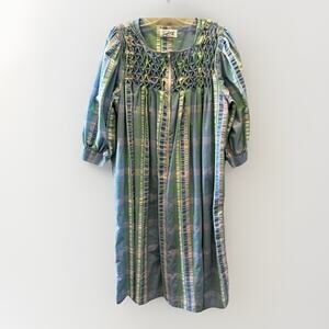 Saybury Vintage Plaid Nightgown Cotton Size Large Blue Green Yellow